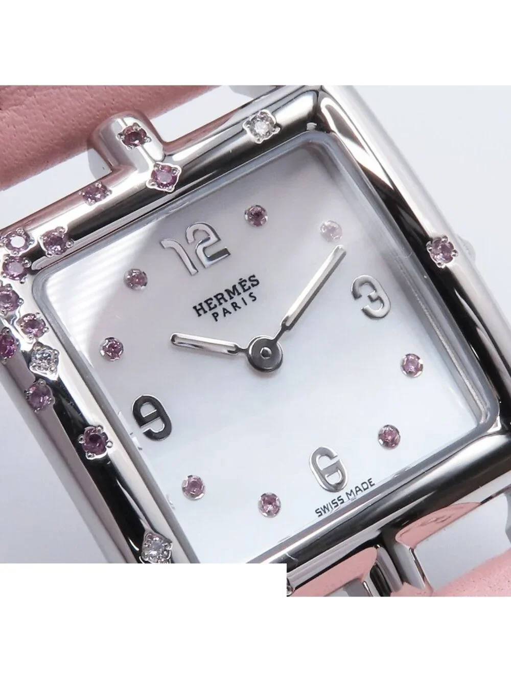Hermes Cape Cod PM Mop Rose Sakura Stainless Steel Leather Diamond Pink